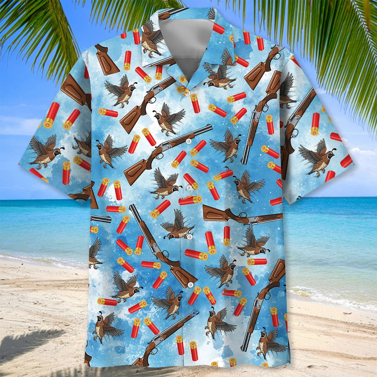 Quail Hunting Blue Hawaiian Shirt, custom shirt gift for men (view 2)