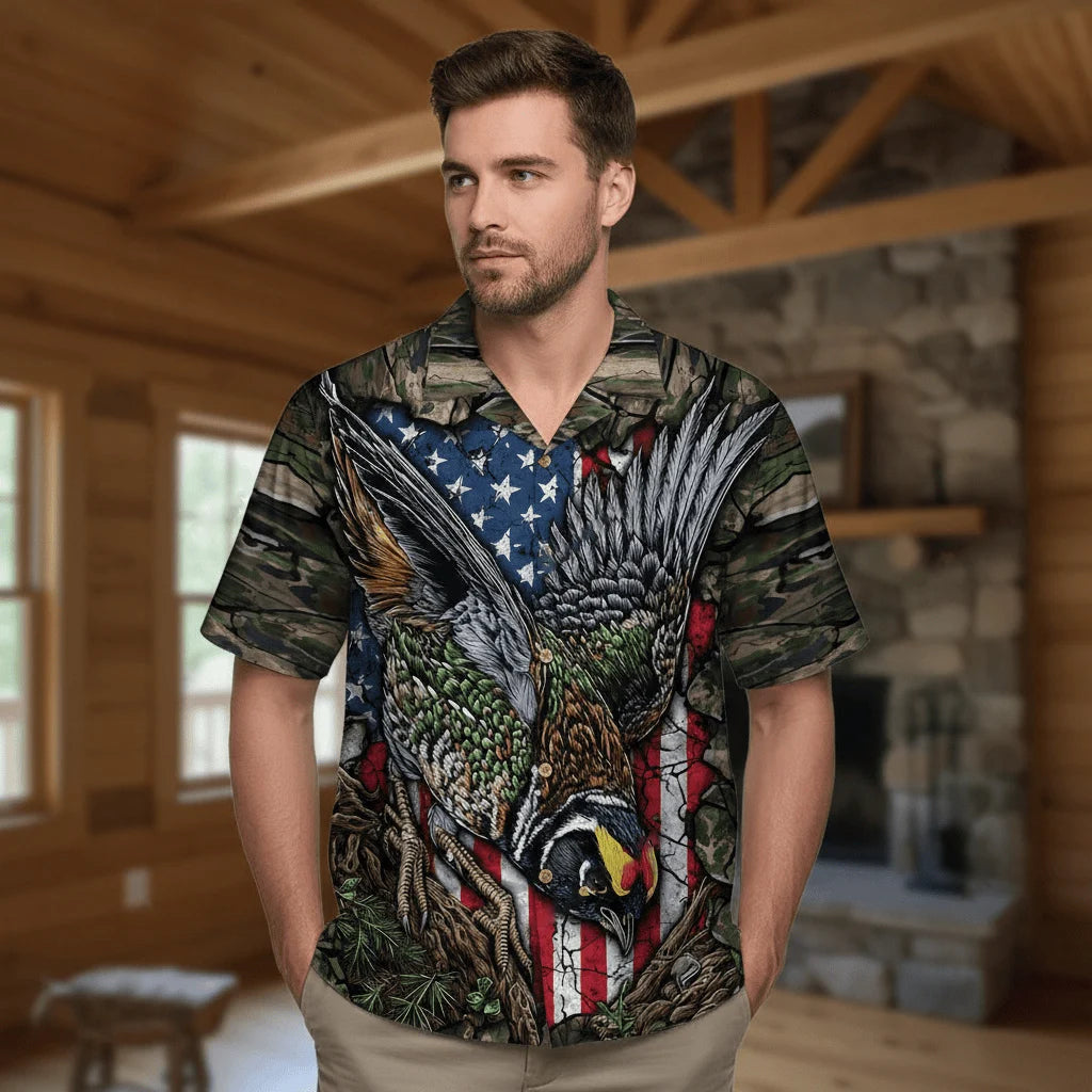 Quail Perched on the Rock Hawaiian Shirt, custom shirt gift for men (view 4)