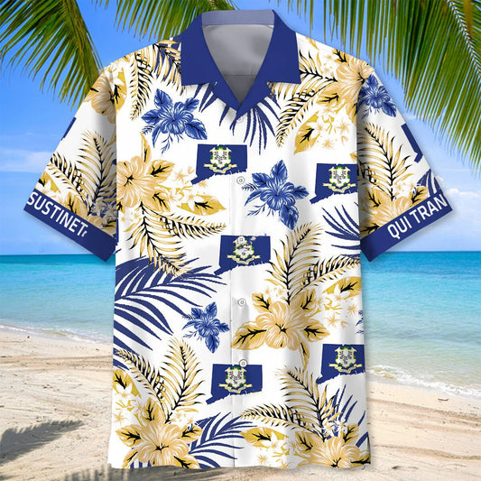 Qui Transtulit Sustinet Connecticut State Proud Hawaiian Shirt, custom shirt gift for men