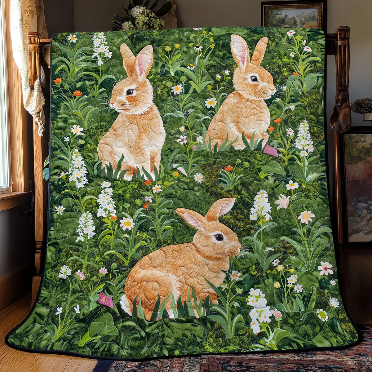 Rabbit Garden Flower Quilt Blanket