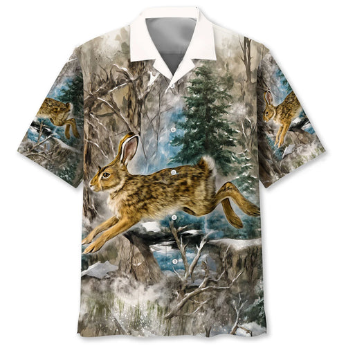Rabbit Jumps Hunting AOP Shirt, custom shirt gift for men