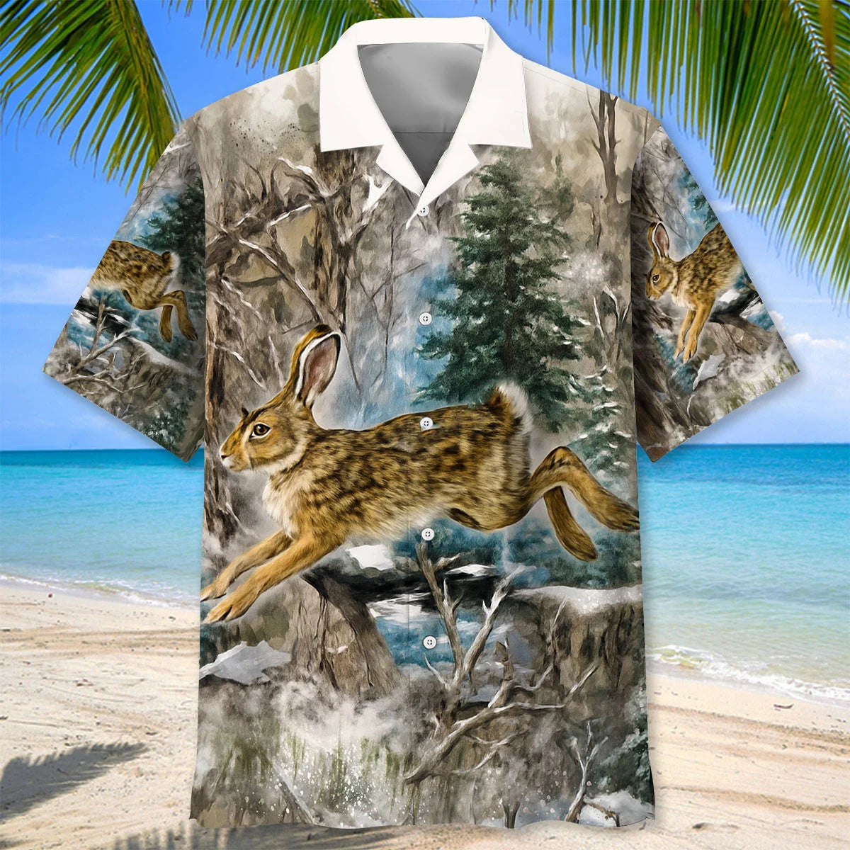 Rabbit Jumps Hunting AOP Shirt, custom shirt gift for men (view 2)