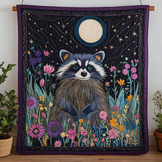 Raccoon Bloom Night Quilt Blanket
