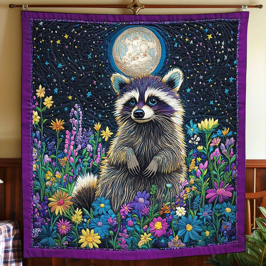 Raccoon Floral Meadow Quilt Blanket