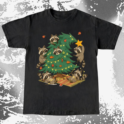 Raccoon Christmas Tree Chaos Holiday, funny meme tee gift (view 2)