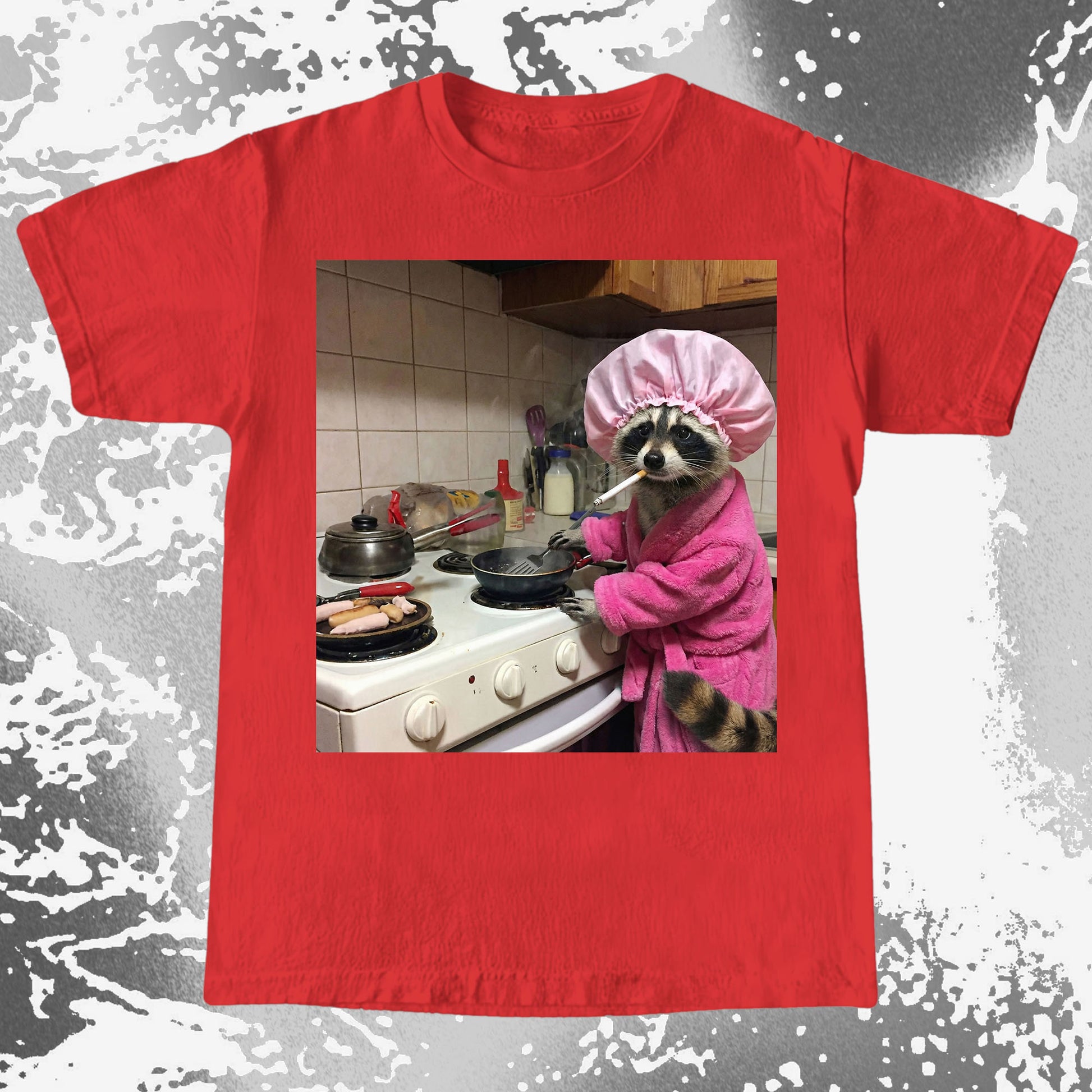 Tired Raccoon T-Shirt – Cooking While Completely Done, funny meme tee gift (view 9)