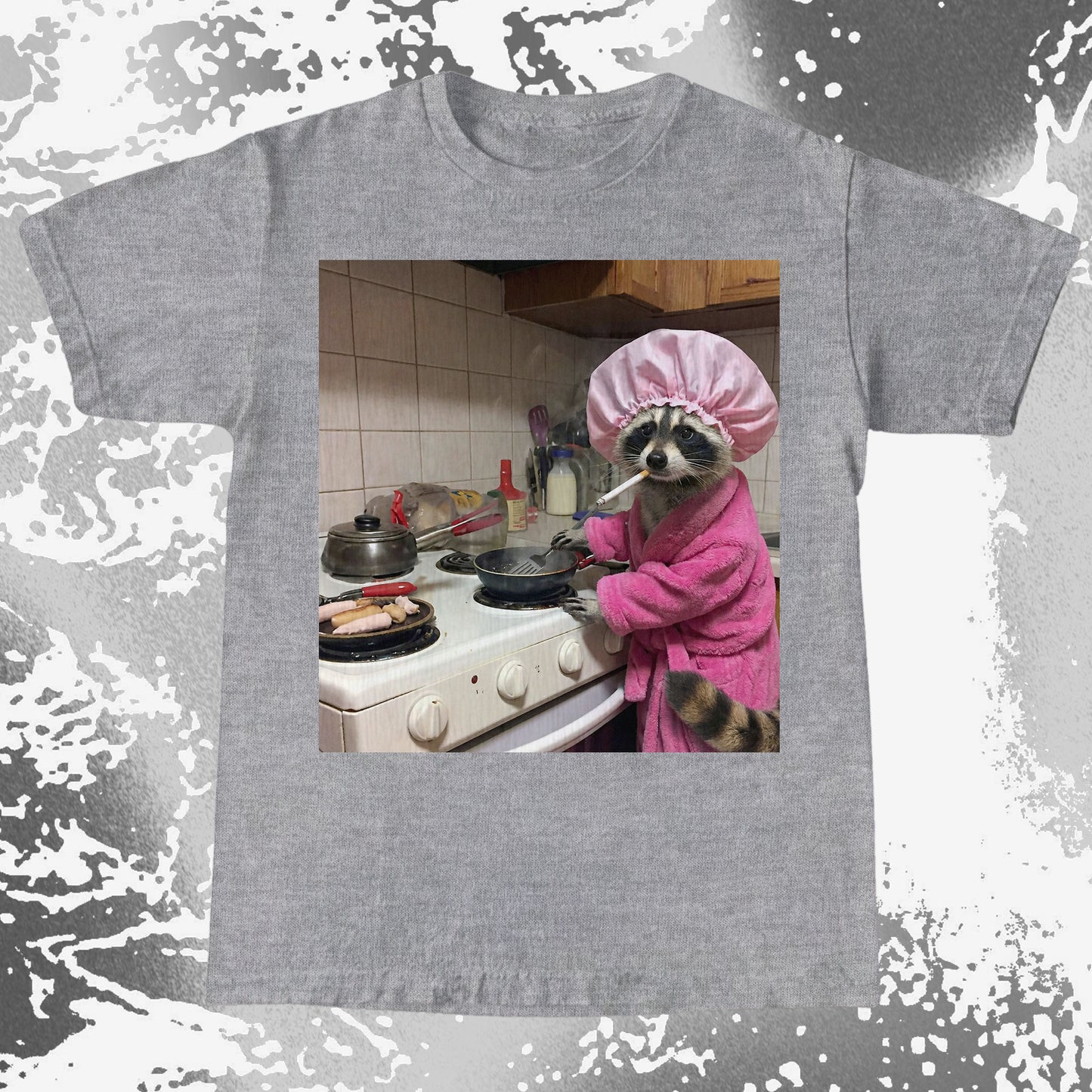 Tired Raccoon T-Shirt – Cooking While Completely Done, funny meme tee gift (view 10)