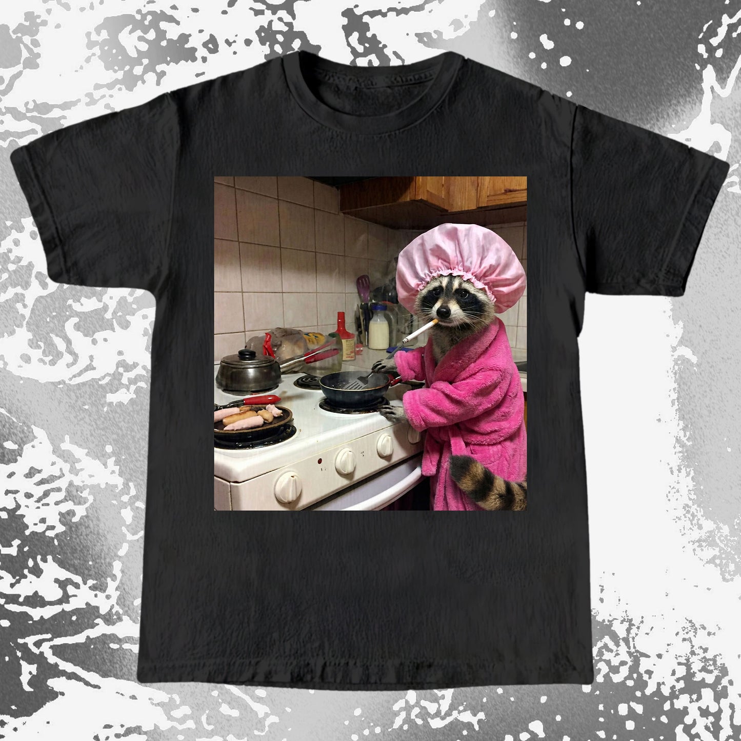 Tired Raccoon T-Shirt – Cooking While Completely Done, funny meme tee gift (view 8)