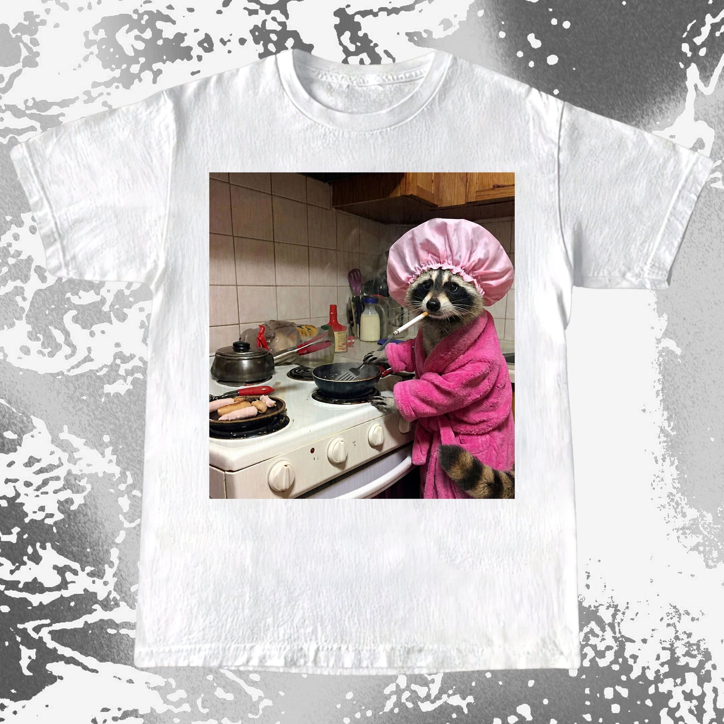 Tired Raccoon T-Shirt – Cooking While Completely Done, funny meme tee gift (view 3)