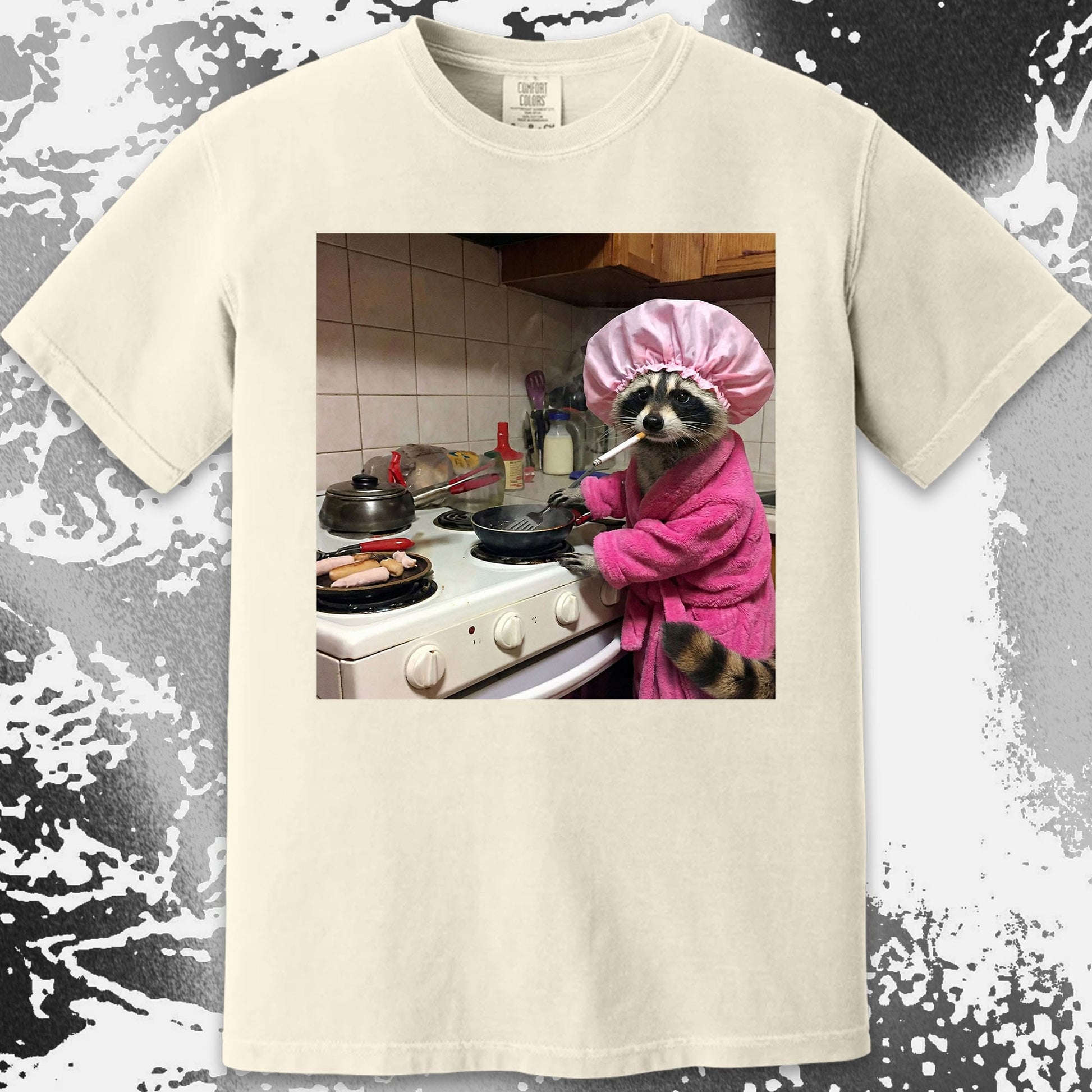 Tired Raccoon T-Shirt – Cooking While Completely Done, funny meme tee gift (view 15)