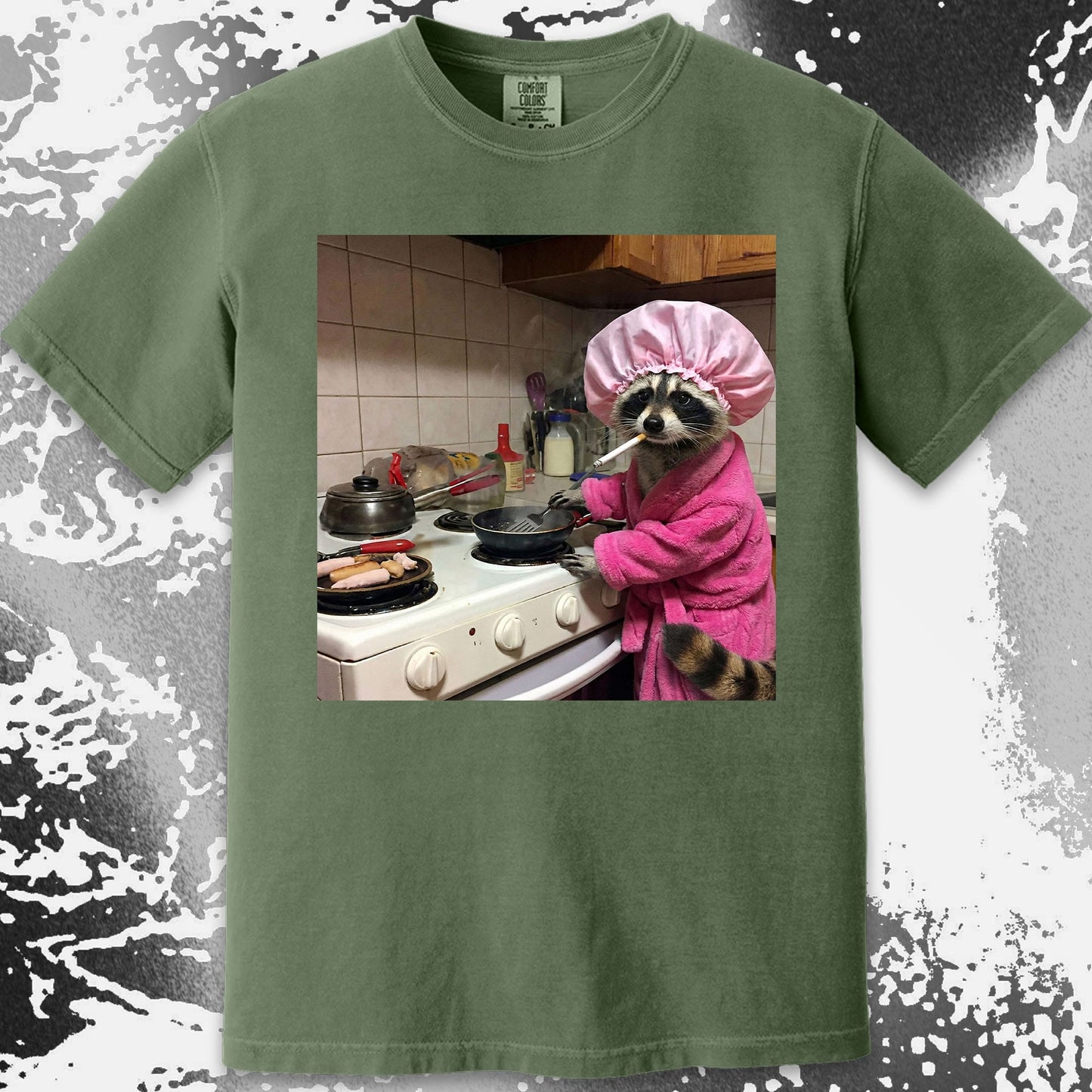 Tired Raccoon T-Shirt – Cooking While Completely Done, funny meme tee gift (view 16)