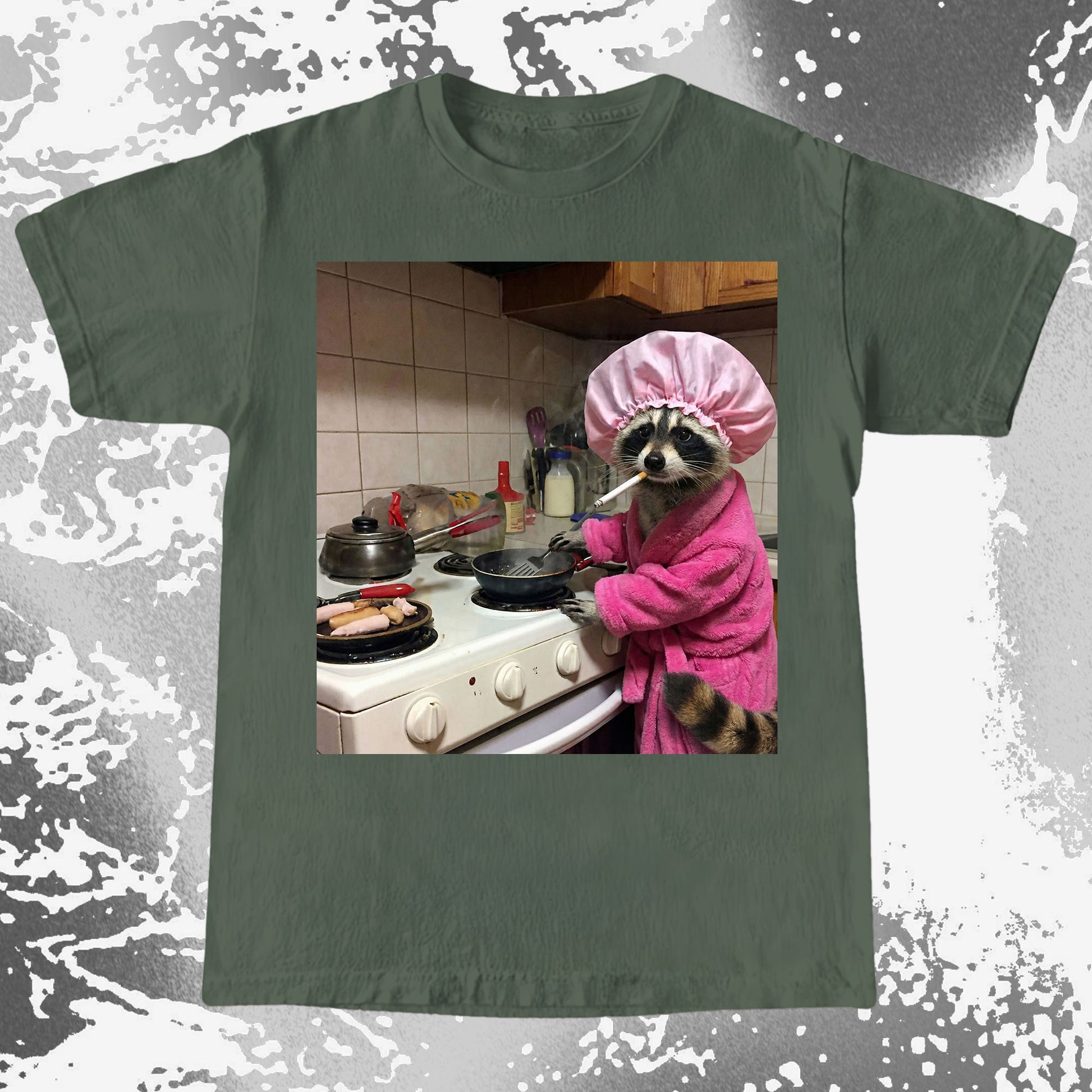 Tired Raccoon T-Shirt – Cooking While Completely Done, funny meme tee gift (view 6)