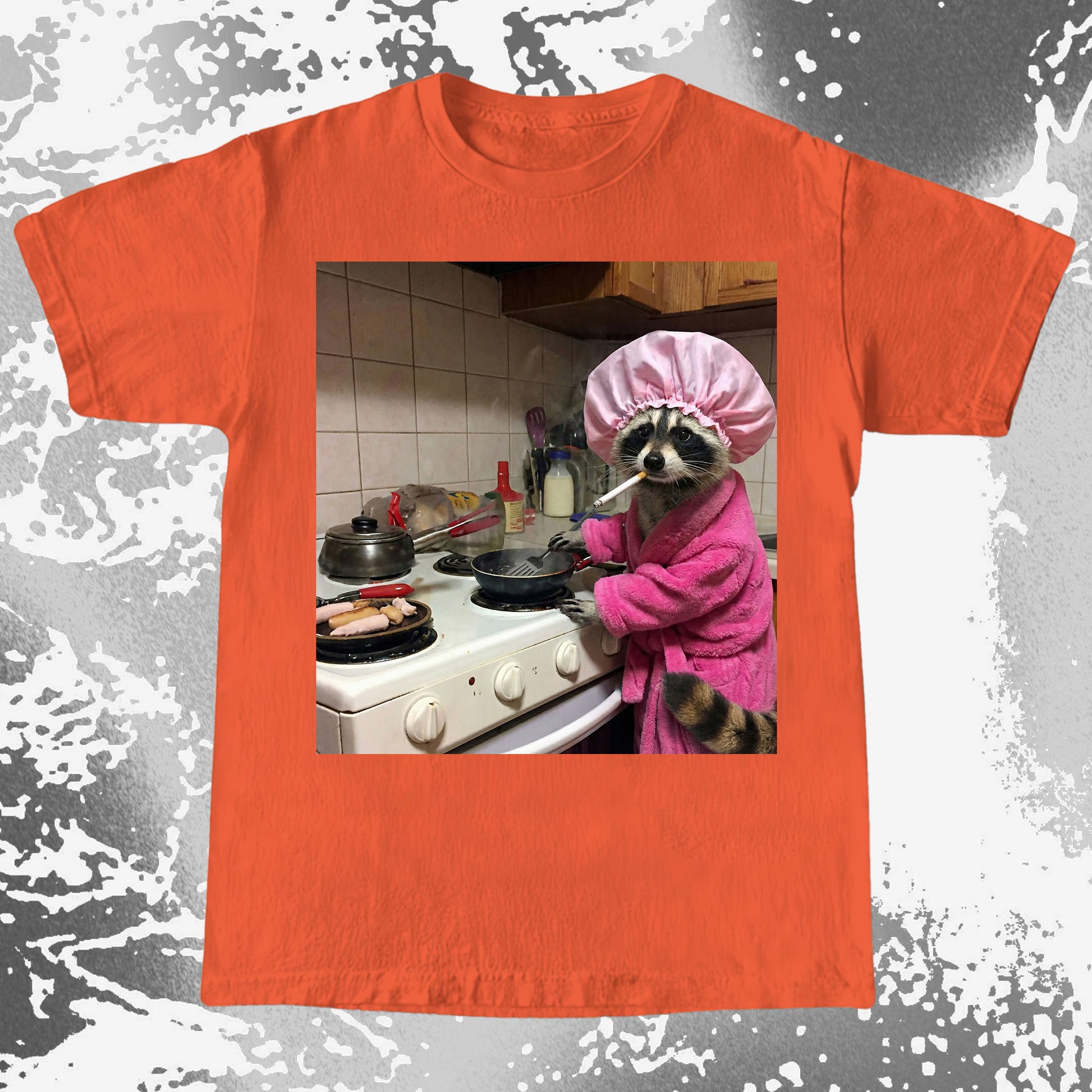 Tired Raccoon T-Shirt – Cooking While Completely Done, funny meme tee gift (view 7)