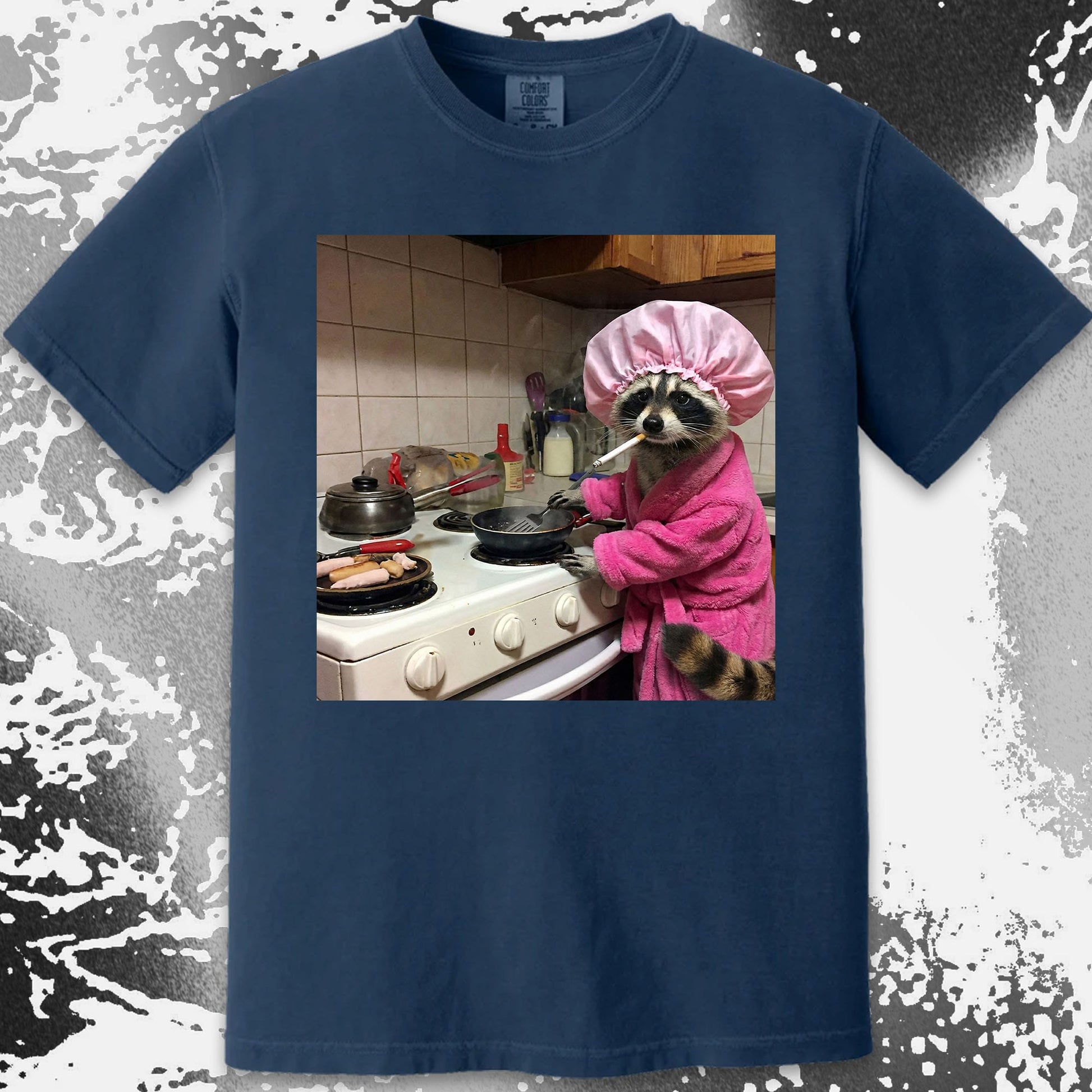 Tired Raccoon T-Shirt – Cooking While Completely Done, funny meme tee gift (view 18)