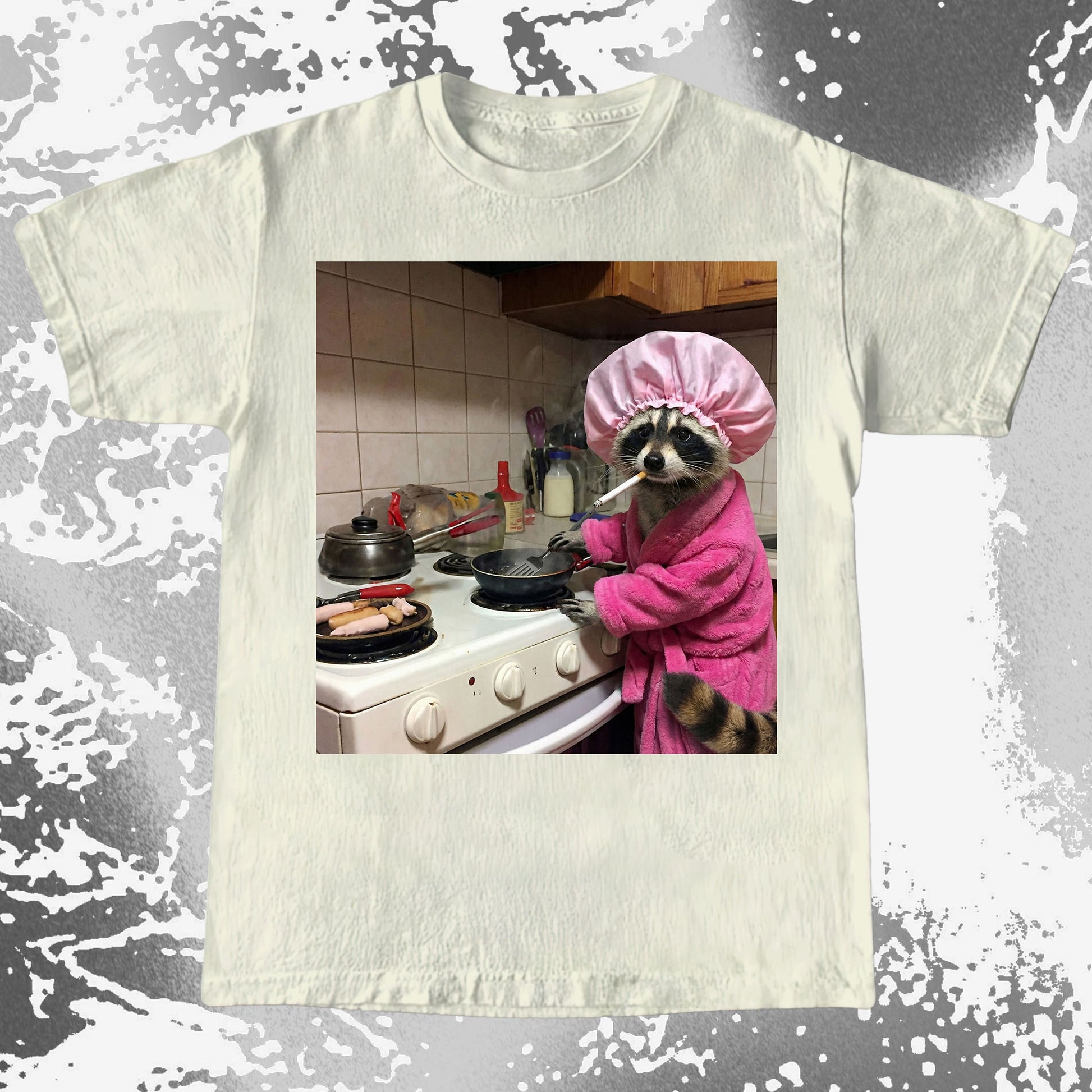Tired Raccoon T-Shirt – Cooking While Completely Done, funny meme tee gift (view 4)