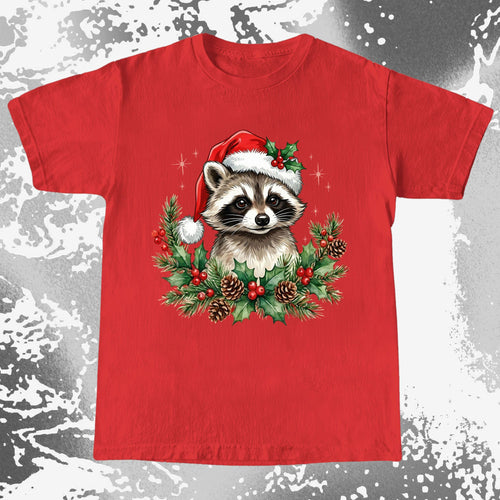 Cute Christmas Raccoon Wreath, funny meme tee gift