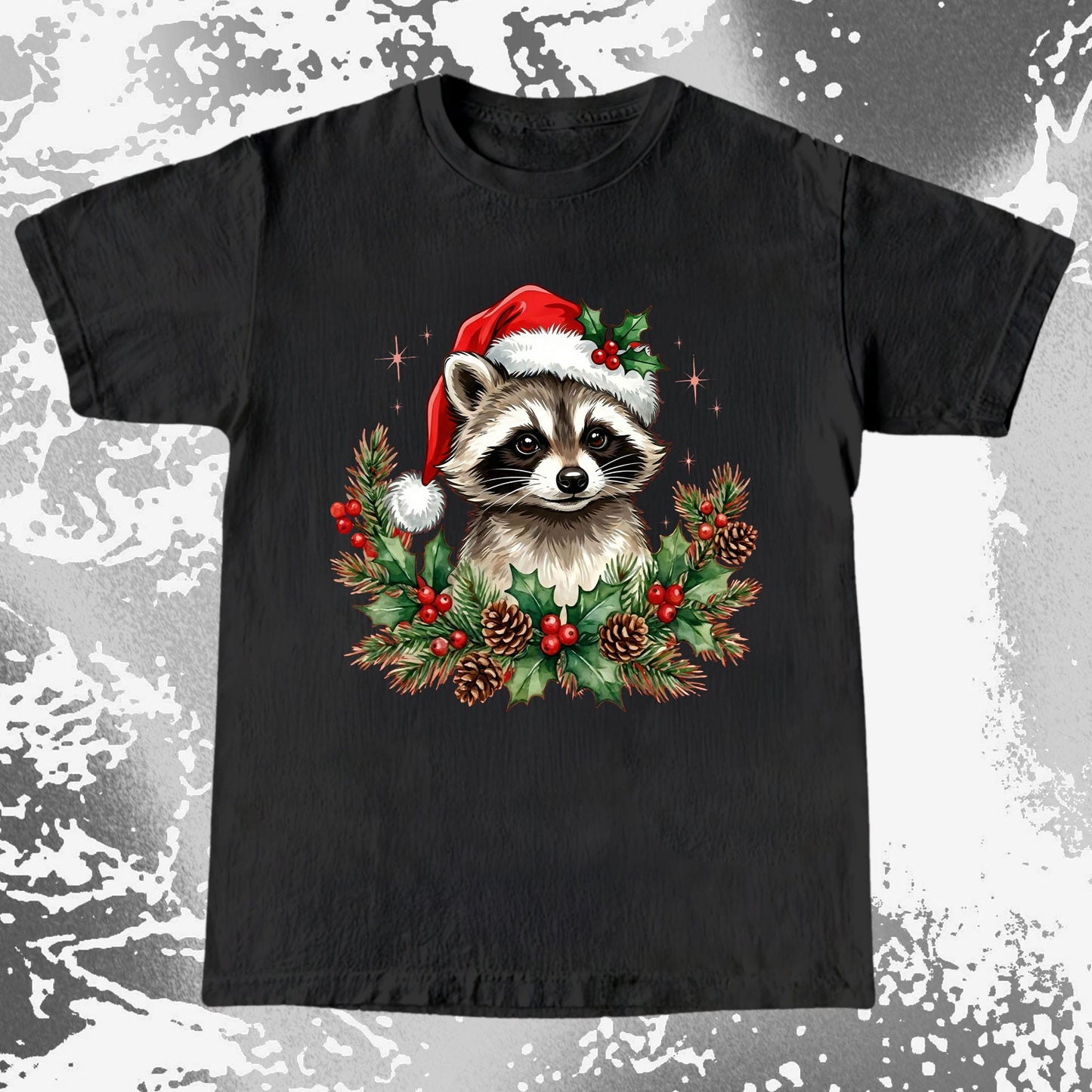 Cute Christmas Raccoon Wreath, funny meme tee gift (view 4)