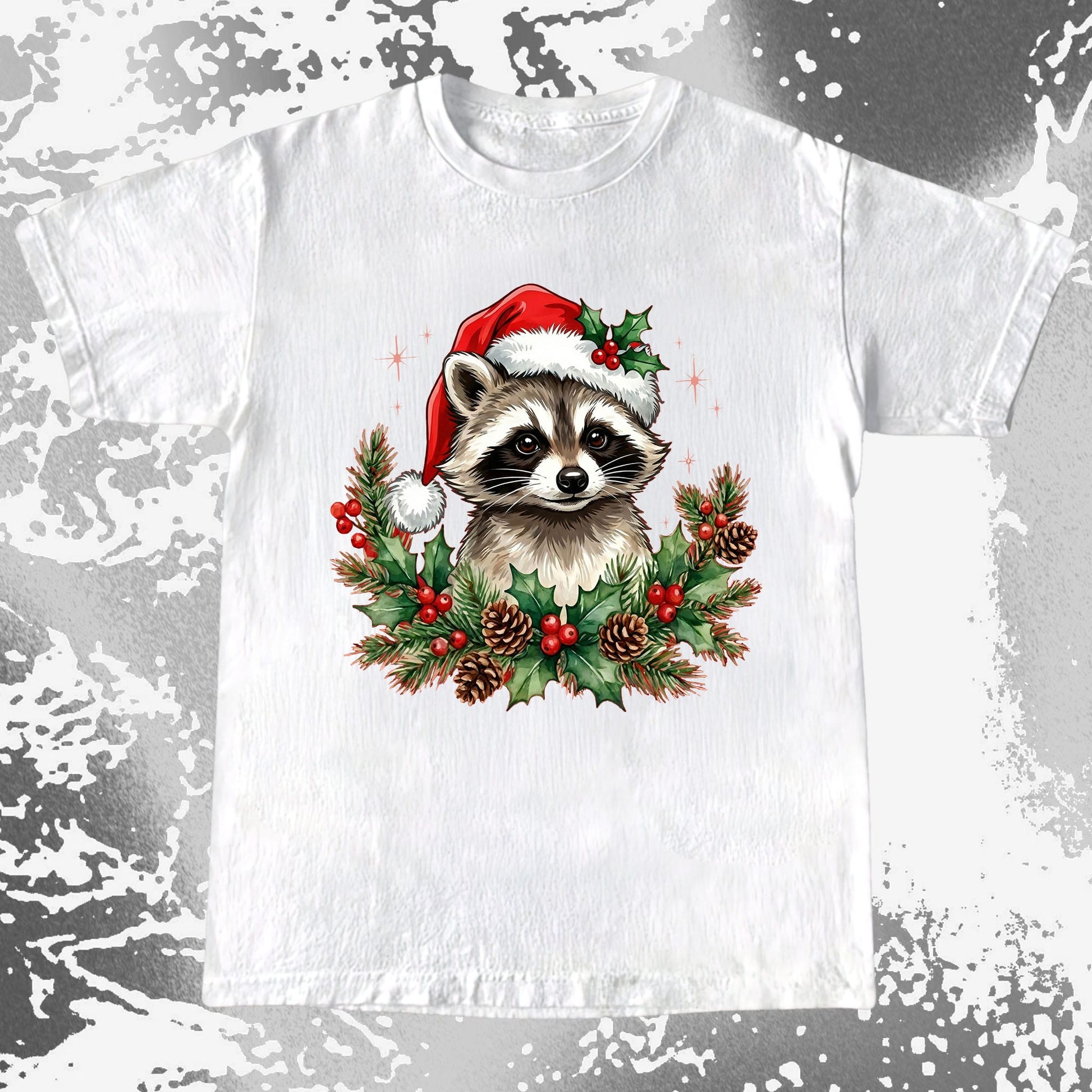 Cute Christmas Raccoon Wreath, funny meme tee gift (view 5)