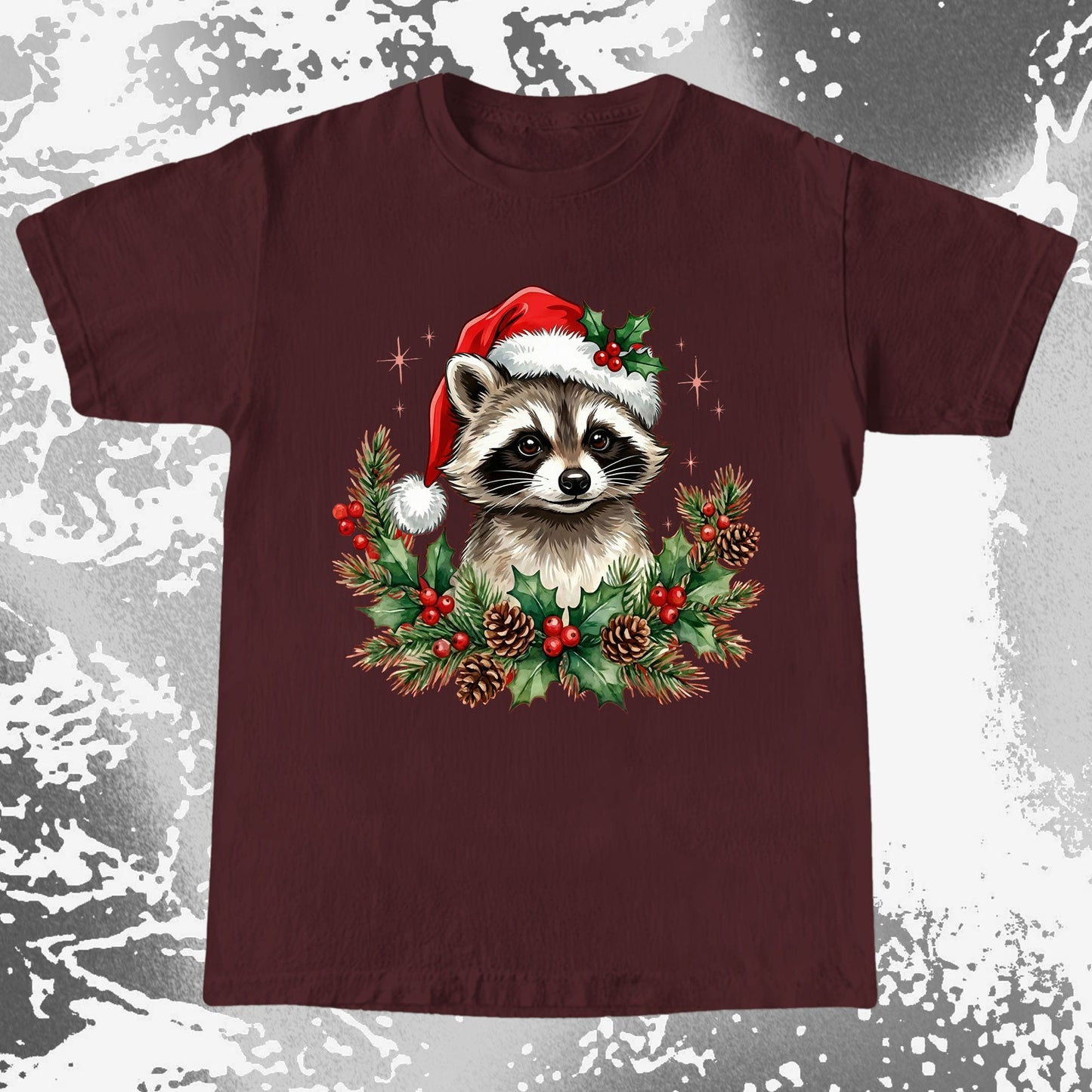 Cute Christmas Raccoon Wreath, funny meme tee gift (view 7)