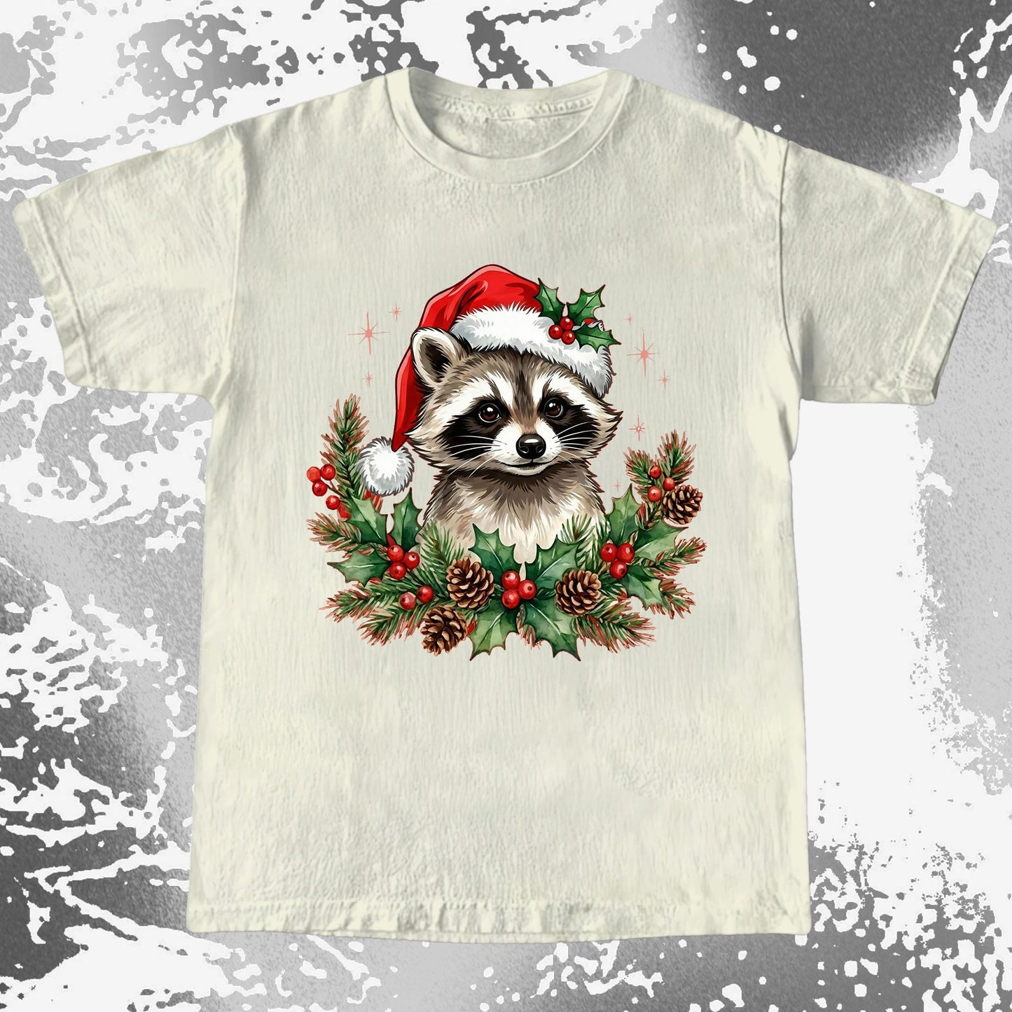 Cute Christmas Raccoon Wreath, funny meme tee gift (view 3)