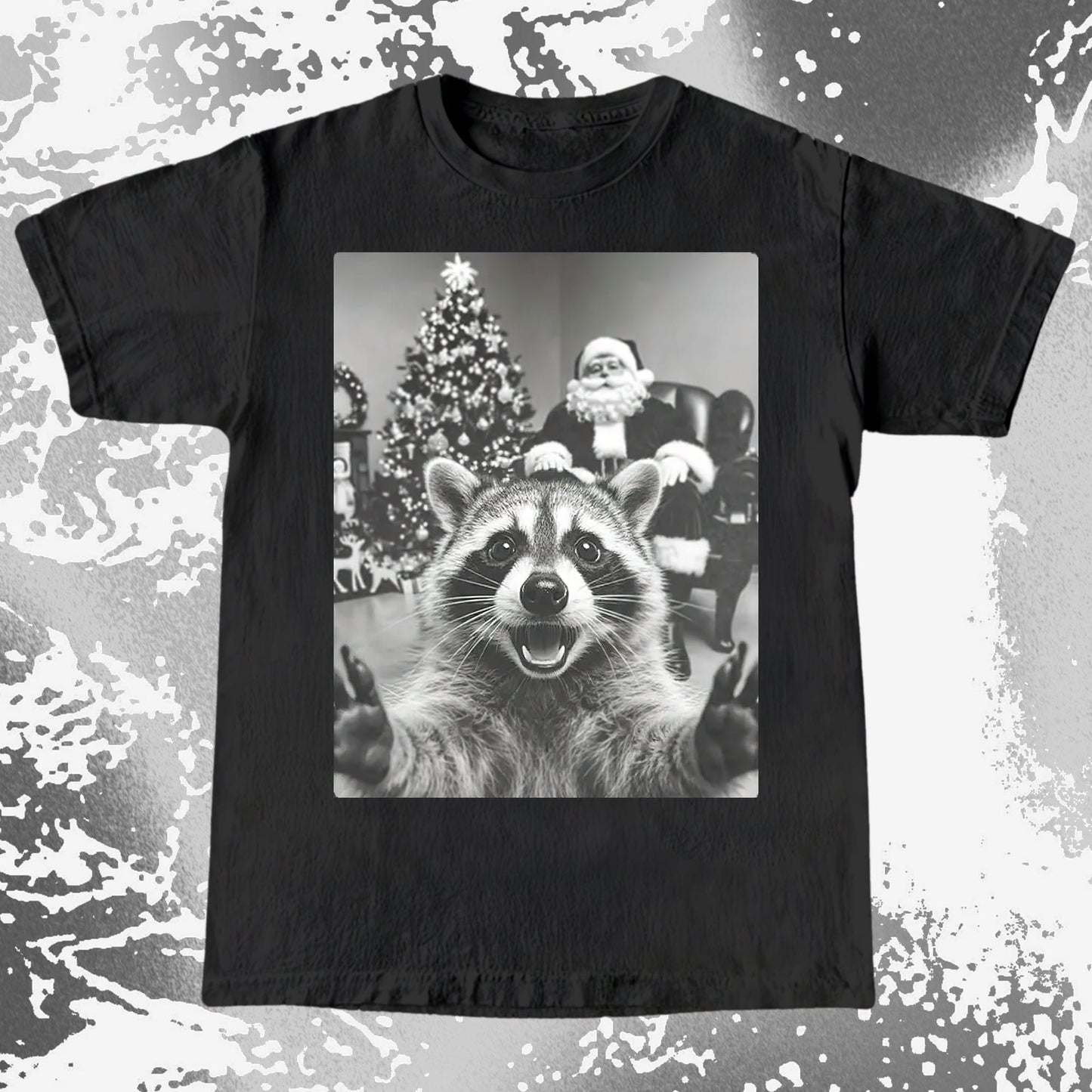 Raccoon Christmas Selfie With Santa Shirt, funny meme tee gift (view 2)