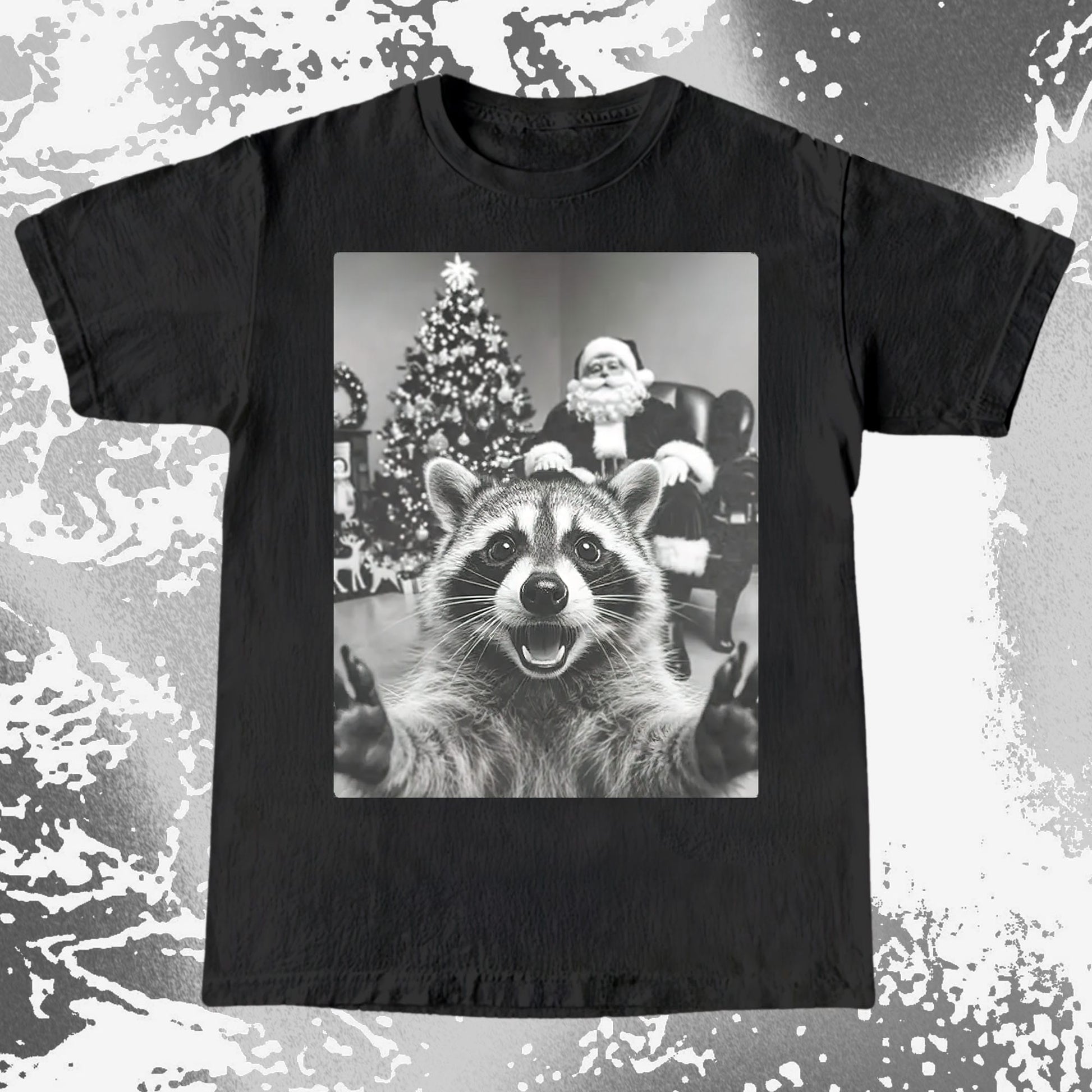 Raccoon Christmas Selfie With Santa Shirt, funny meme tee gift (view 2)