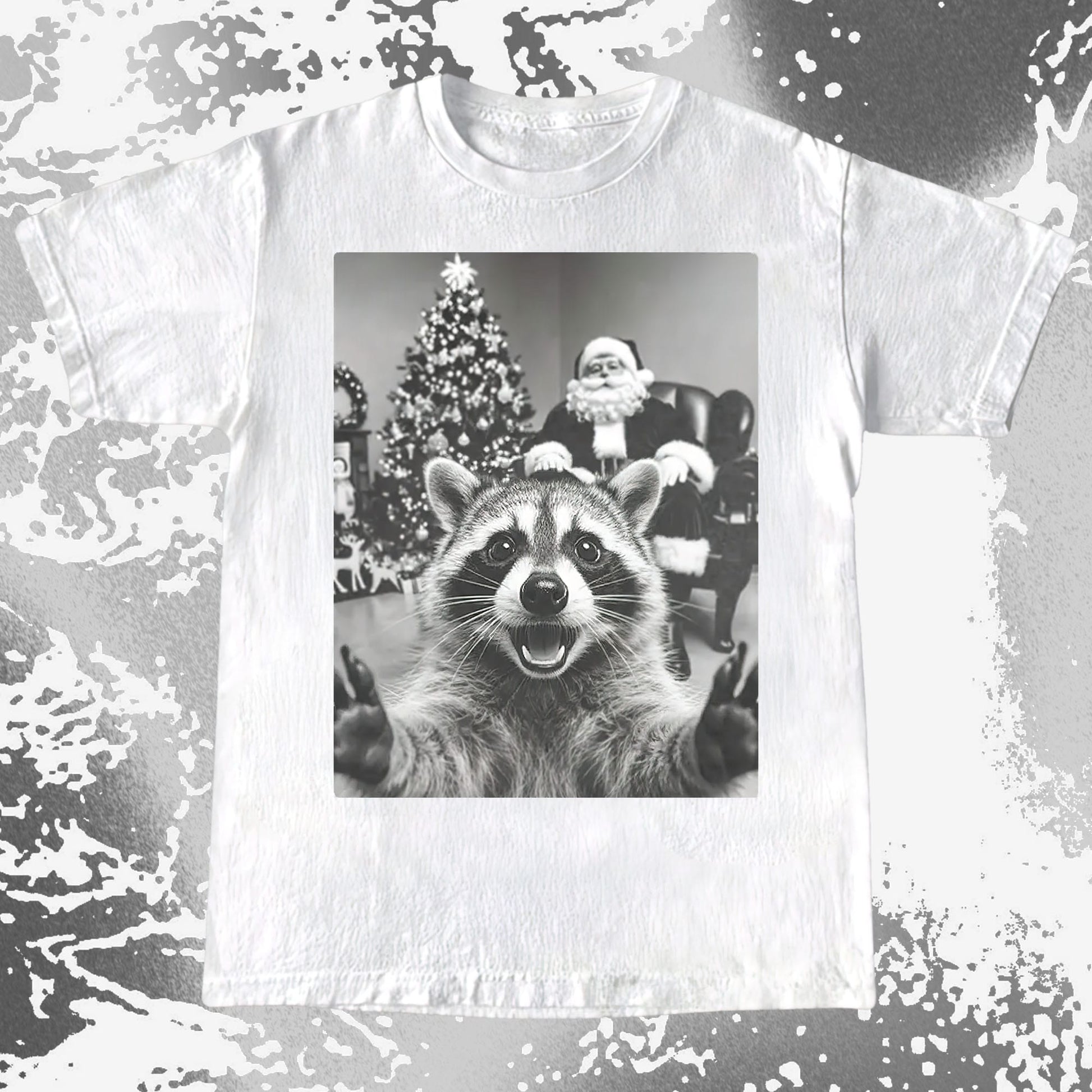 Raccoon Christmas Selfie With Santa Shirt, funny meme tee gift