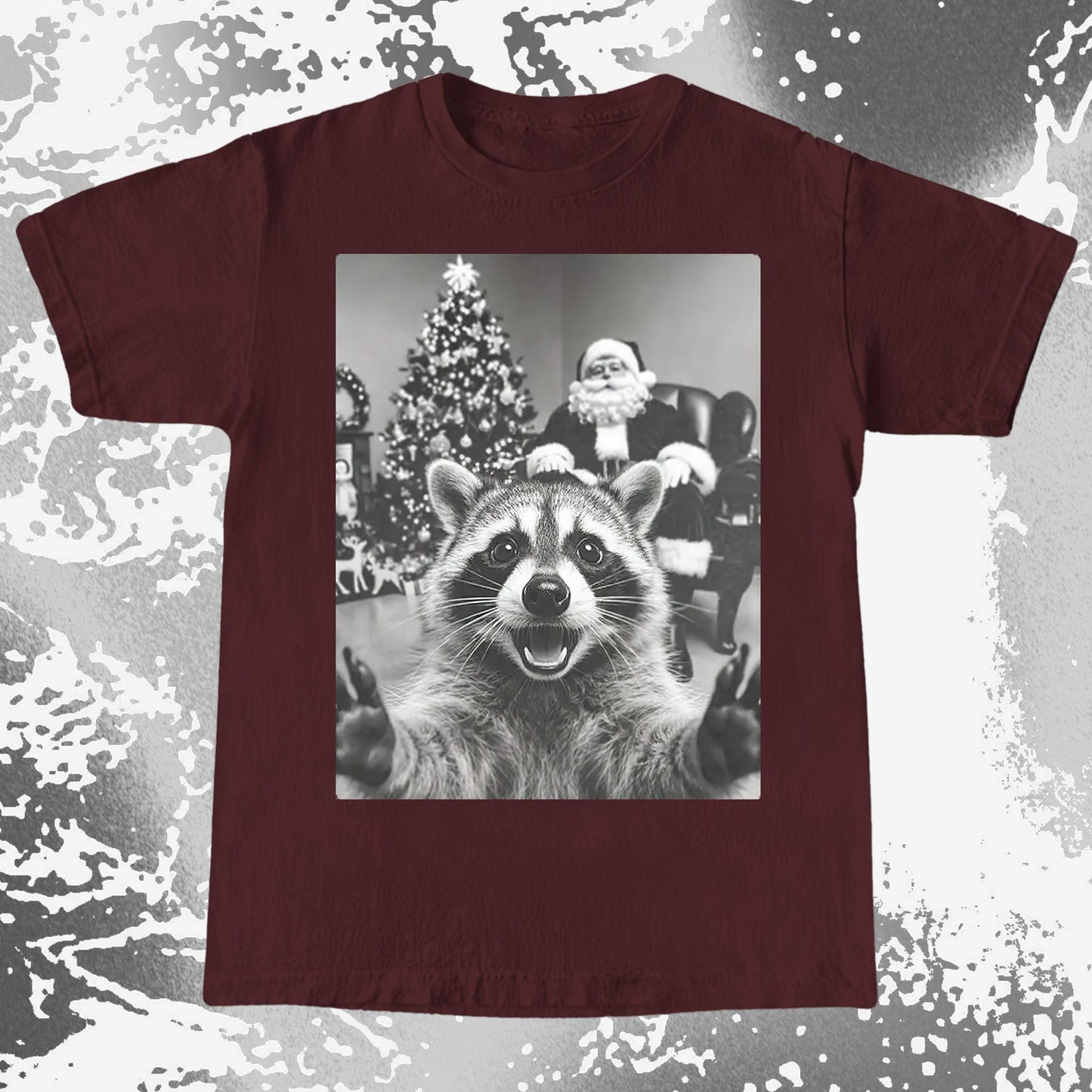 Raccoon Christmas Selfie With Santa Shirt, funny meme tee gift (view 6)