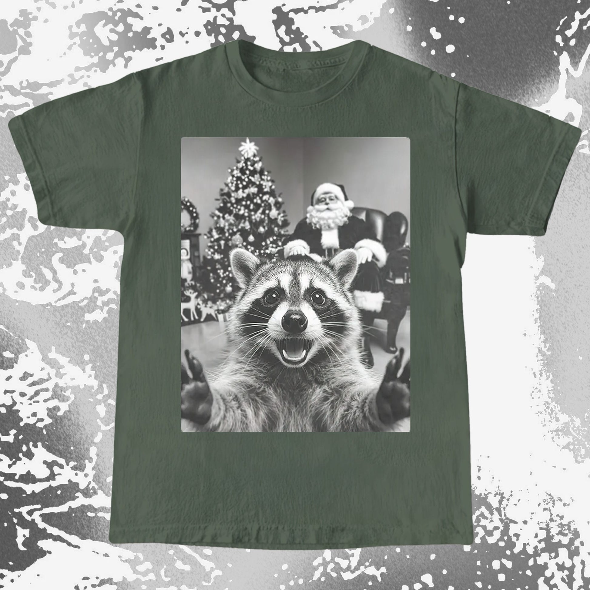 Raccoon Christmas Selfie With Santa Shirt, funny meme tee gift (view 8)