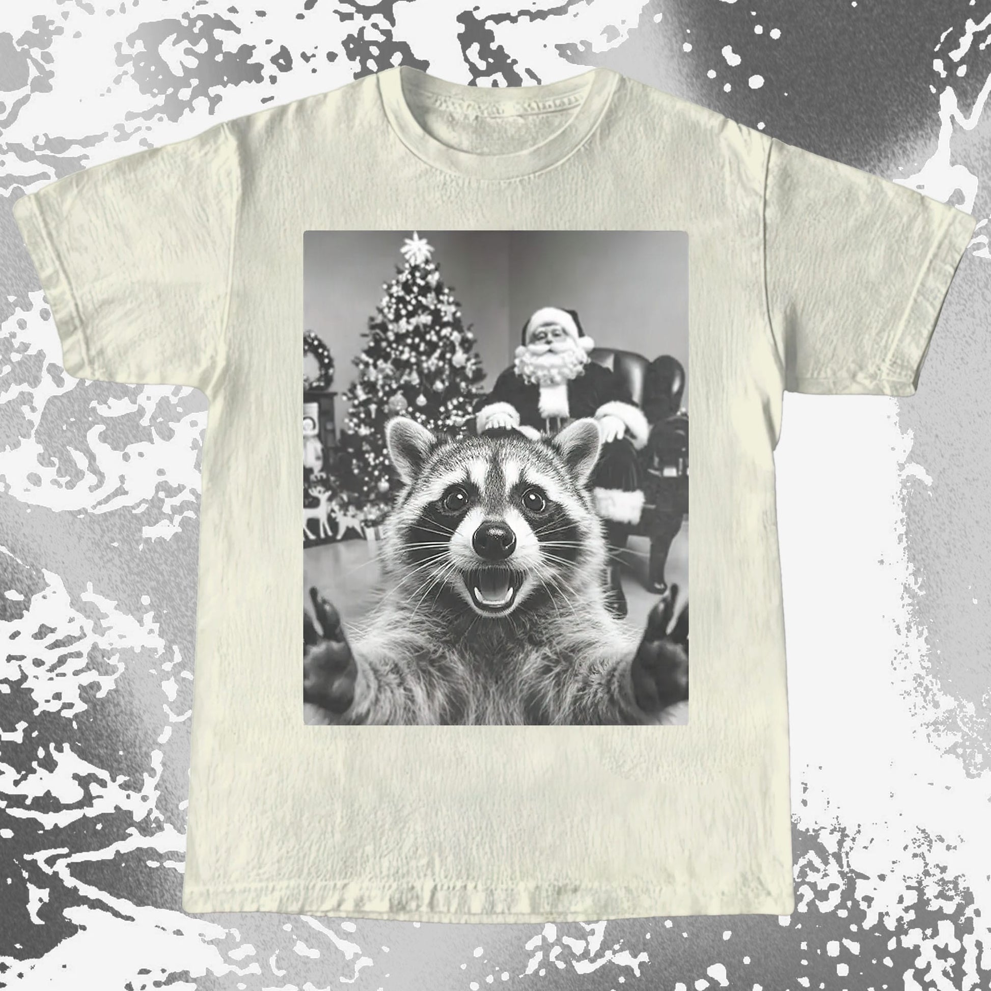 Raccoon Christmas Selfie With Santa Shirt, funny meme tee gift (view 3)