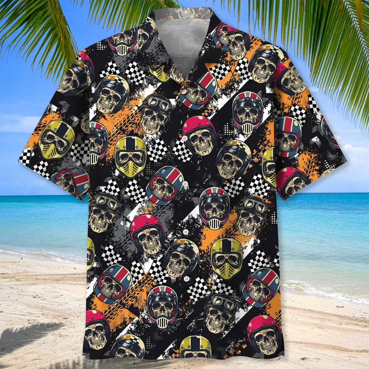 Racing Motorcycle Skull Hawaiian Shirt, custom shirt gift for men (view 2)