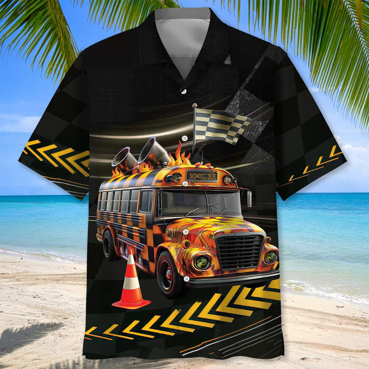 Racing School Bus Hawaiian Shirt, custom shirt gift for men