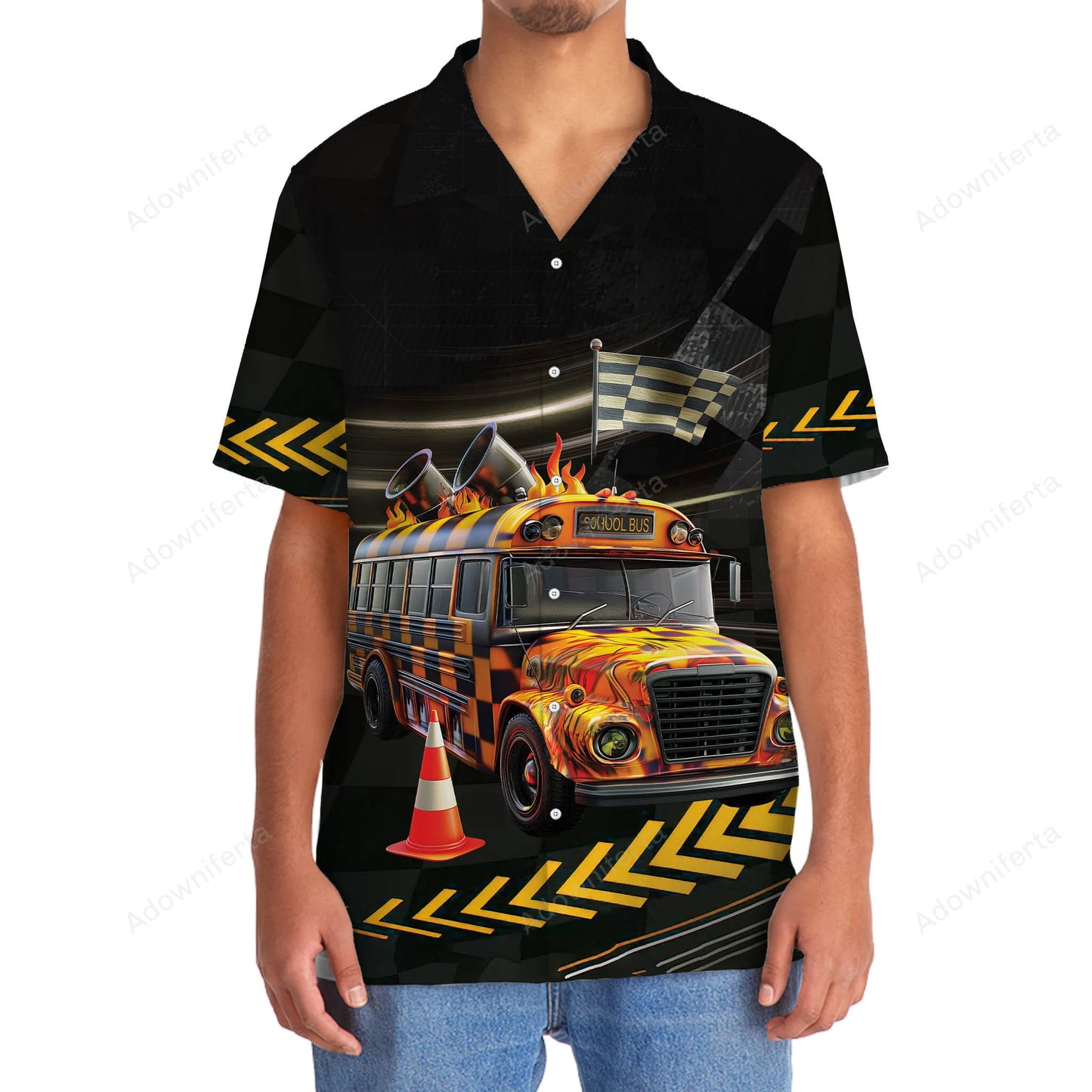 Racing School Bus Hawaiian Shirt, custom shirt gift for men (view 3)