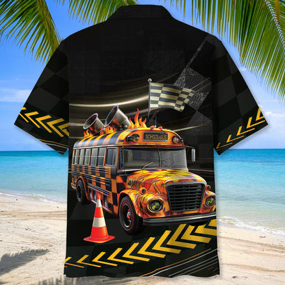 Racing School Bus Hawaiian Shirt, custom shirt gift for men (view 4)