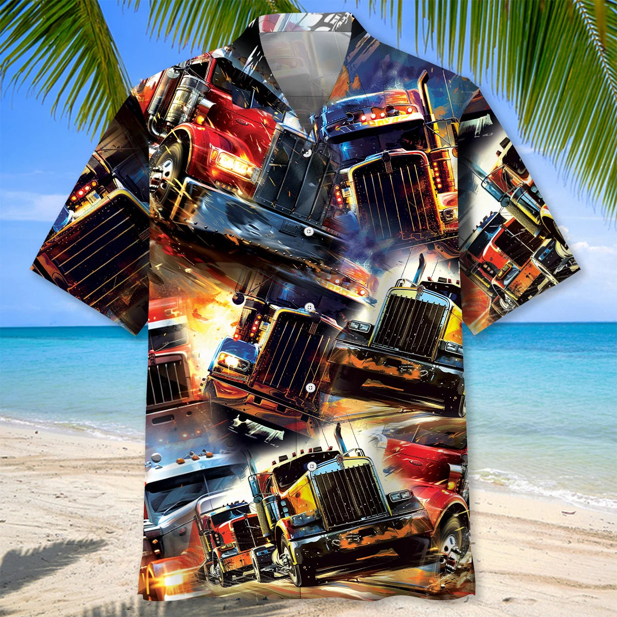 Racing Trucker Art Hawaiian Shirt, custom shirt gift for men