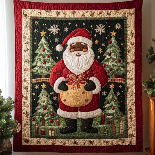 Radiant Black Santa Claus Dreamland Quilt Blanket