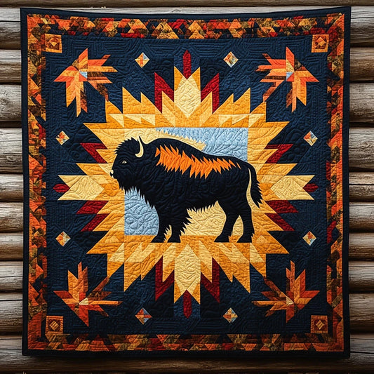 Radiant Horn Bison Quilt Blanket