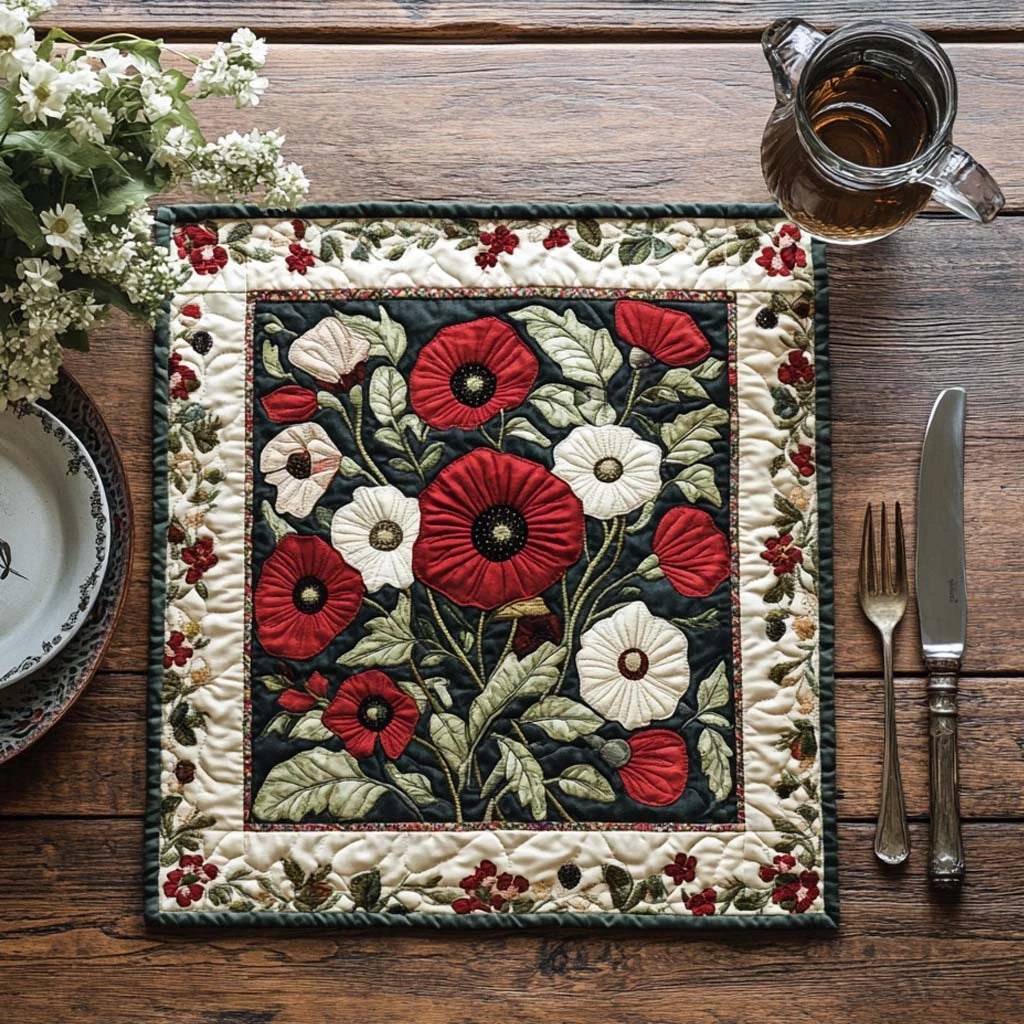 Radiant Poppy Glow Quilted Table Topper