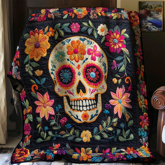 Radiant Skull Bloom Quilt Blanket
