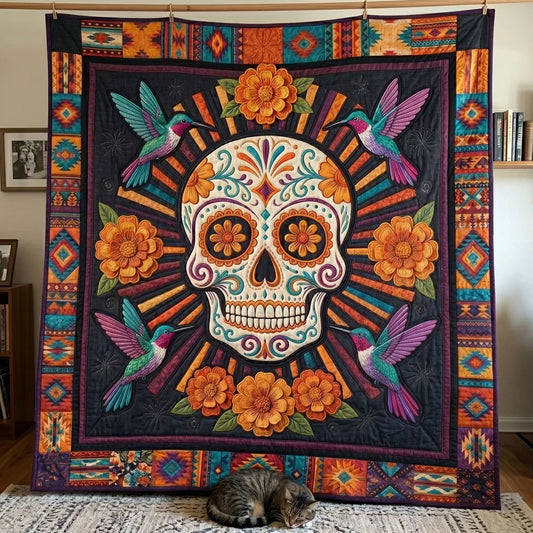 Radiant Sugar Skull Fiesta Quilt Blanket