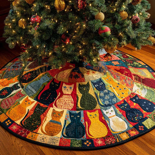 Rainbow Cat Circle Quilted Tree Skirt