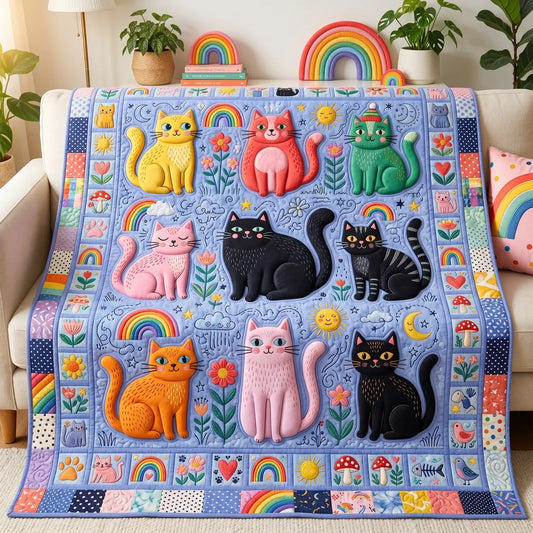 Rainbow Cats Quilt Blanket