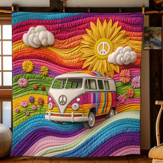 Rainbow Hippie Road Quilt Blanket