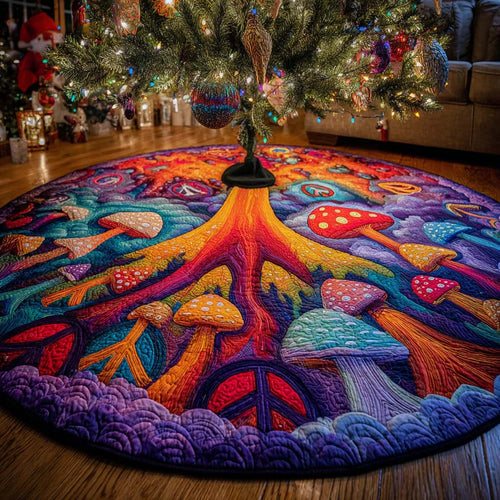 Rainbow Peace Bloom Quilted Tree Skirt