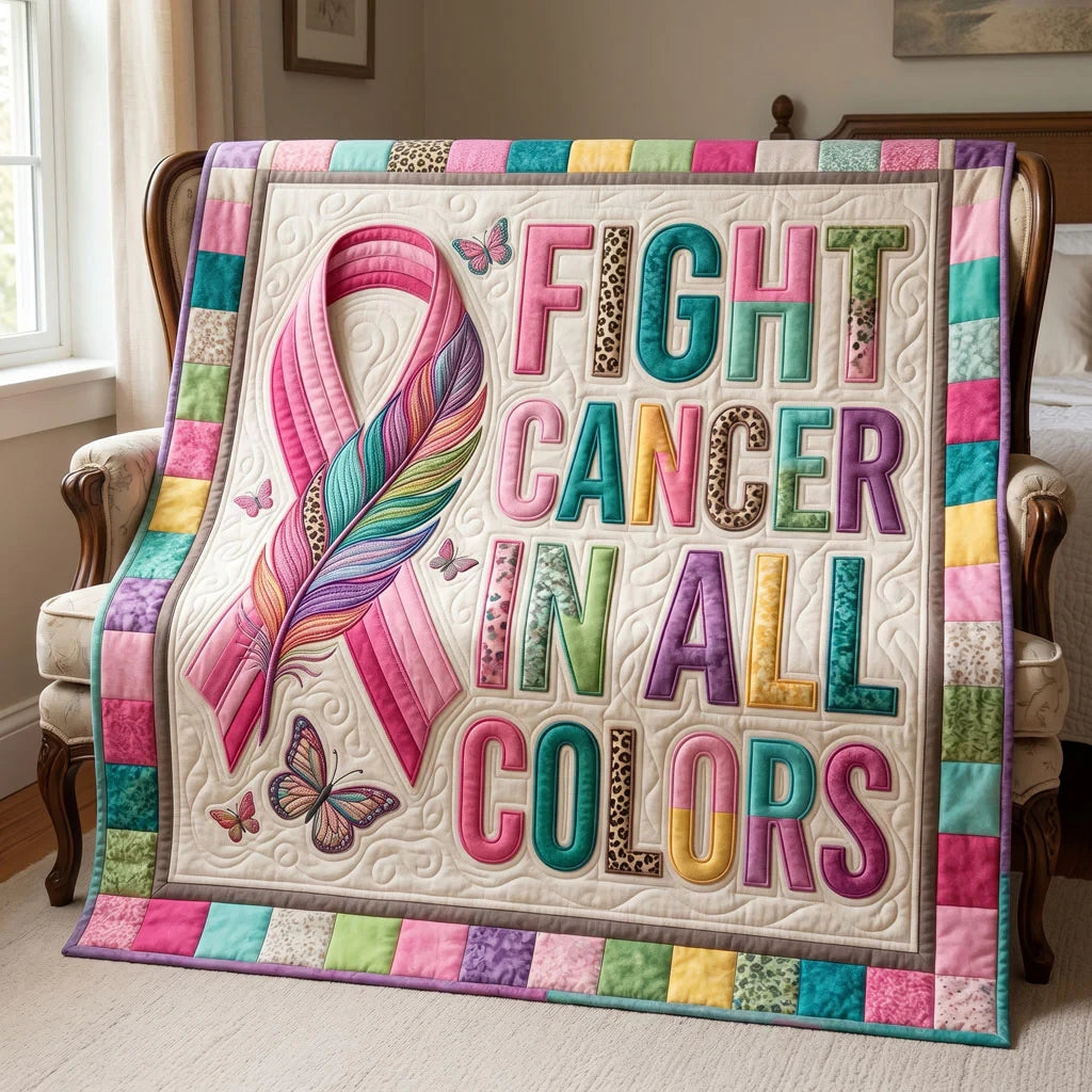 Rainbow Strength Cancer Awareness Quilt Blanket