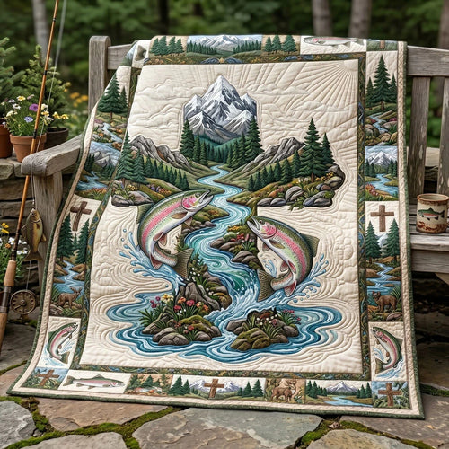 Rainbow Trout Wilderness Faith Quilt Blanket
