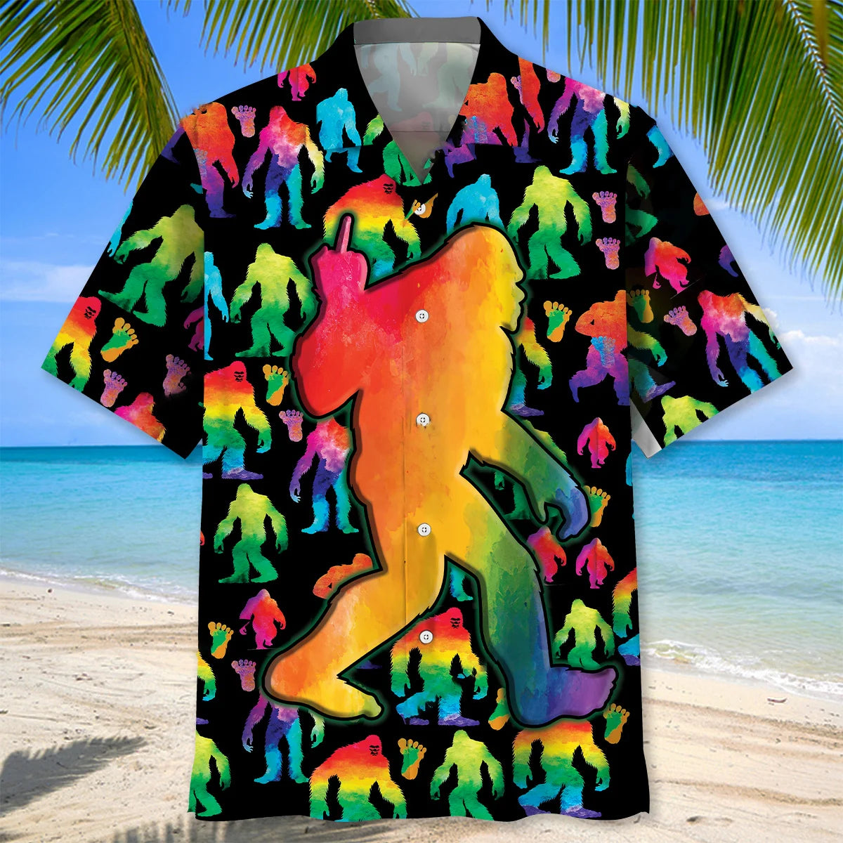 Rainbow Bigfoot Party Hawaiian Shirt, custom shirt gift for men