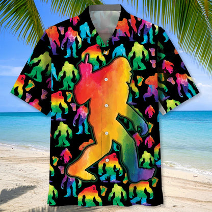 Rainbow Bigfoot Party Hawaiian Shirt, custom shirt gift for men