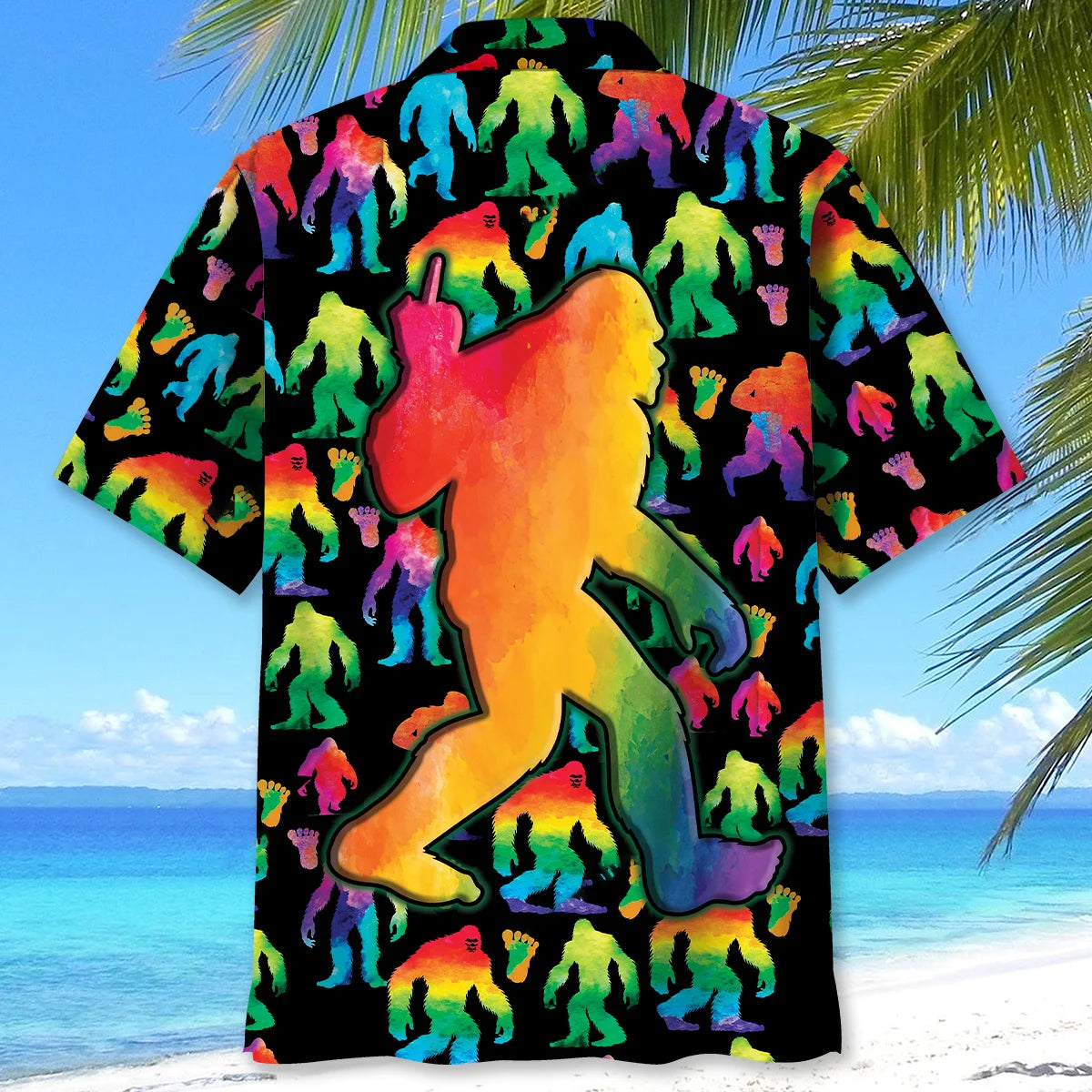 Rainbow Bigfoot Party Hawaiian Shirt, custom shirt gift for men (view 3)