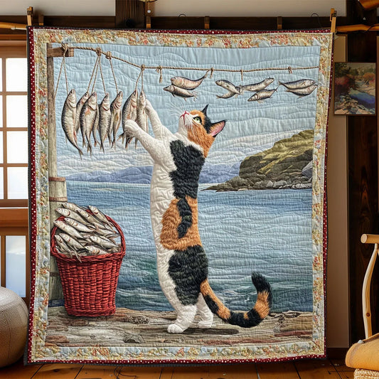 Reaching Fish Quilt Blanket